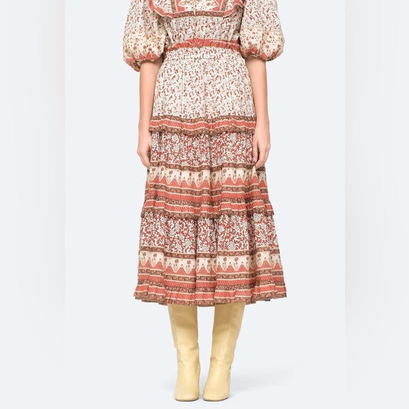 K1. Sea NY New York Ivette Skirt Red Tribal Pattern Maxi Flowy - Picture 1 of 8